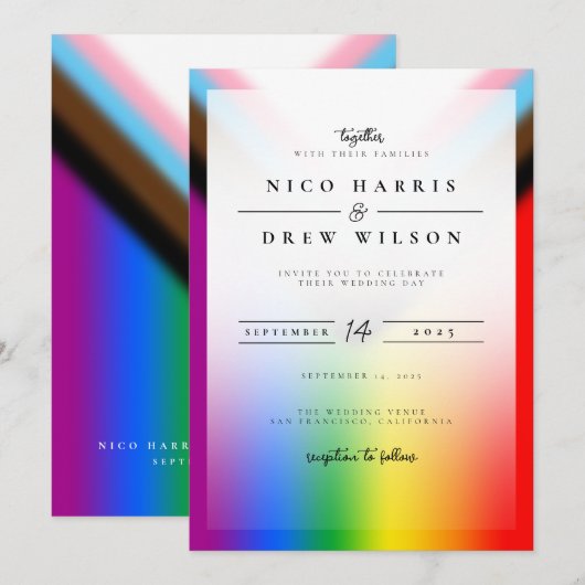 Elegante LGBTQ+ Vooruitgang Pride Bruiloft Kaart (Voorkant / Achterkant)