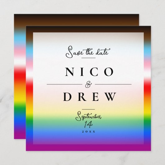 Elegante LGBTQ+ Vooruitgang Pride Bruiloft Save The Date (Voorkant / Achterkant)