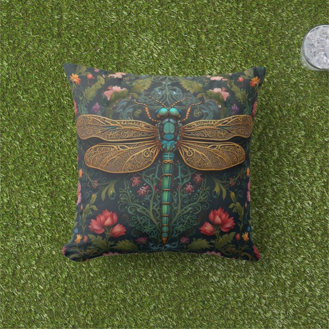 Elegante  libel boho botanische buitenkussen (Gras)