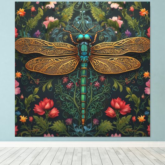 Elegante libel boho botanische canvas afdruk (Insitu (Houten vloer))