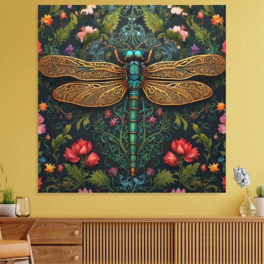 Elegante libel boho botanische canvas afdruk (Insitu (Woonkamer))