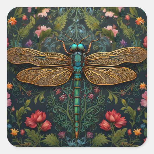 Elegante  libel boho botanische vierkante sticker (Voorkant)