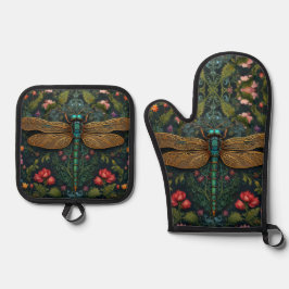 Elegante libel botanische art nouveau ovenwant & pannenlap set