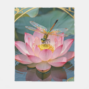 Elegante Libel Pink Lotus Art Nouveau Lijst Fleece Deken