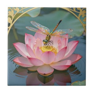 Elegante Libel Pink Lotus Art Nouveau Lijst Tegeltje