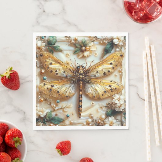 Elegante Libelle Bloem Gouden Metalen Edelstenen P Servet (Insitu)