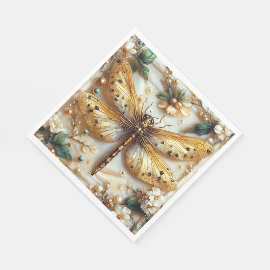 Elegante Libelle Bloem Gouden Metalen Edelstenen P Servet (Hoek)