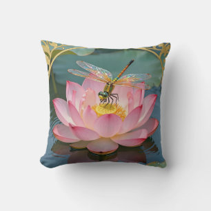 Elegante Libelle Roze Lotus Art Nouveau Lijst Kussen