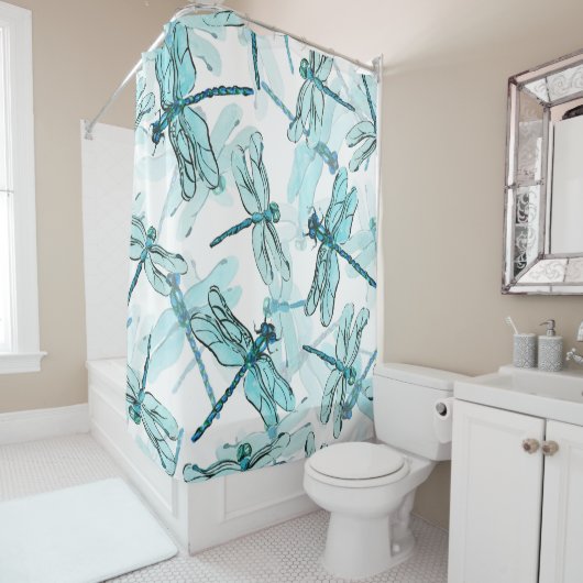 Elegante libellen: Waterverf Wonder Douchegordijn (In situ)