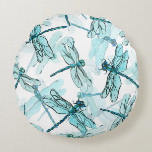 Elegante libellen: Waterverf Wonder Rond Kussen