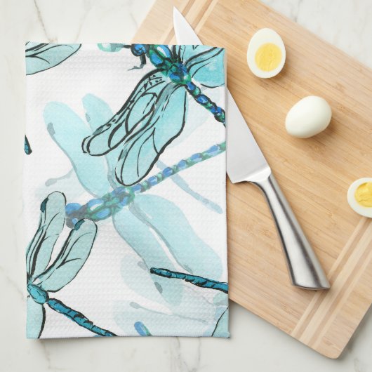 Elegante libellen: Waterverf Wonder Theedoek (Quarter Fold)