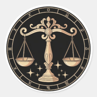 Elegante Libra-sterrenbeeld Goud Zwart Ronde Sticker