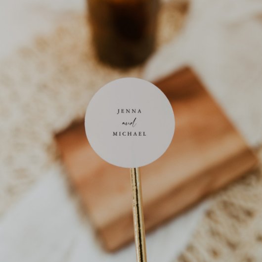 Elegante licht beige script bruiloft ronde sticker