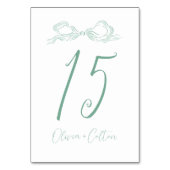 Elegante licht groene hand getrokken boog bruiloft kaart (Achterkant)