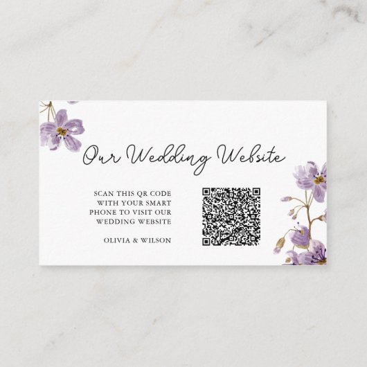 Elegante licht Paarse bloemen bruiloft website Informatiekaartje (Achterkant)