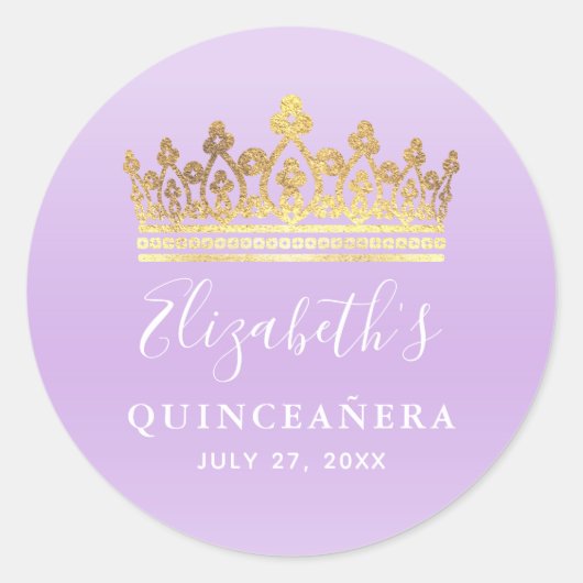 Elegante Licht Paarse Gouden Kroon Ronde Sticker (Voorkant)