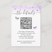 Elegante Licht Paarse Zilveren Vlinder RSVP QR Cod Informatiekaartje (Voorkant)