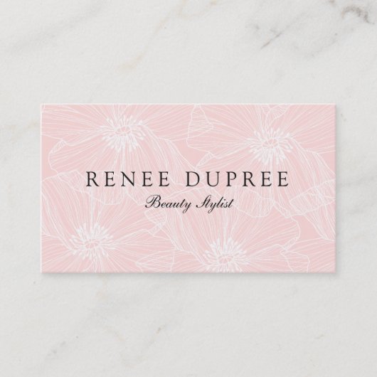 Elegante Licht Roze Bloemen Schoonheid Spa Visitekaartje (Voorkant)