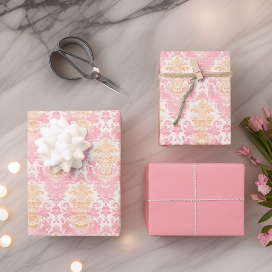 Elegante Licht Roze Damast Inpakpapier Vel