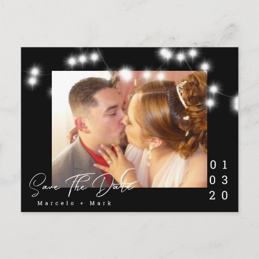 Elegante Licht String Save the Date Script Ansicht Briefkaart (Voorkant)