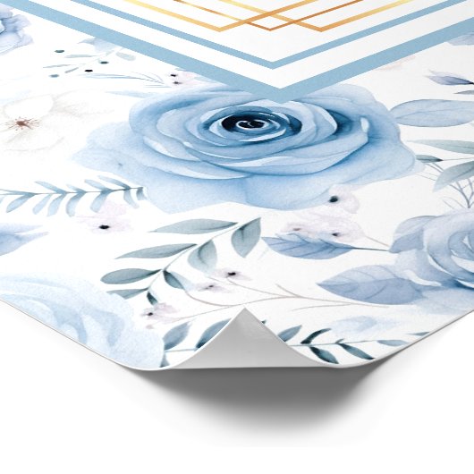 Elegante Lichtblauw Goud  Zitplaatskaart Poster (Hoek)