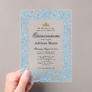 Elegante lichtblauwe 15e verjaardag Quinceanera Acryl Uitnodigingen