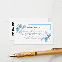 Elegante Lichtblauwe Aquarel Bloemachtige Trouw-QR Informatiekaartje