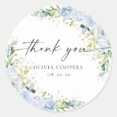 Elegante lichtblauwe baby shower sticker (Voorkant)
