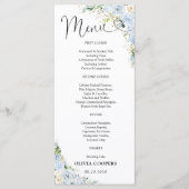 Elegante lichtblauwe babyshower menu (Voorkant)