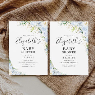 Elegante lichtblauwe babyshower uitnodiging