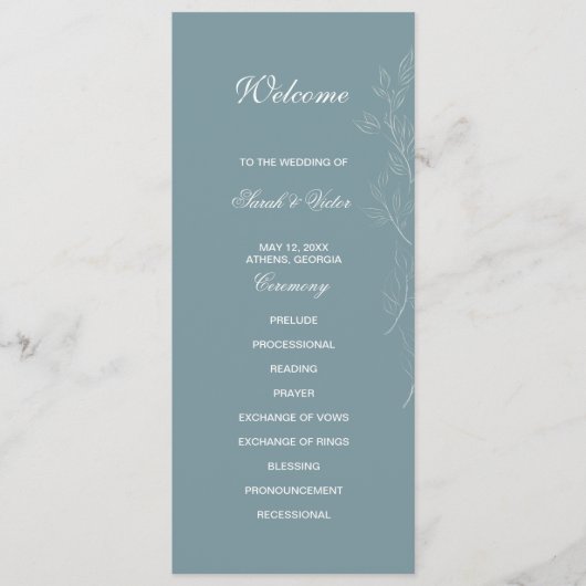 Elegante lichtblauwe blad dubbele zijprogrammakaar programmakaart (Voorkant)