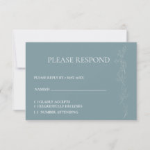 Elegante lichtblauwe blad RSVP kaart