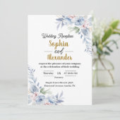 Elegante lichtblauwe bloemen bruiloft uitnodiging  (Staand voorkant)