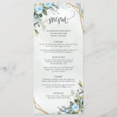 Elegante lichtblauwe bloemen eucalyptus en goud menu (Voorkant)