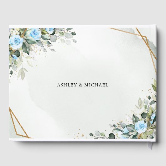 Elegante Lichtblauwe bloemen eucalyptus gouden bru Gastenboek (Achterkant)