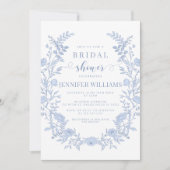 Elegante lichtblauwe bloemenbruids Douche Uitnodig Kaart (Voorkant)