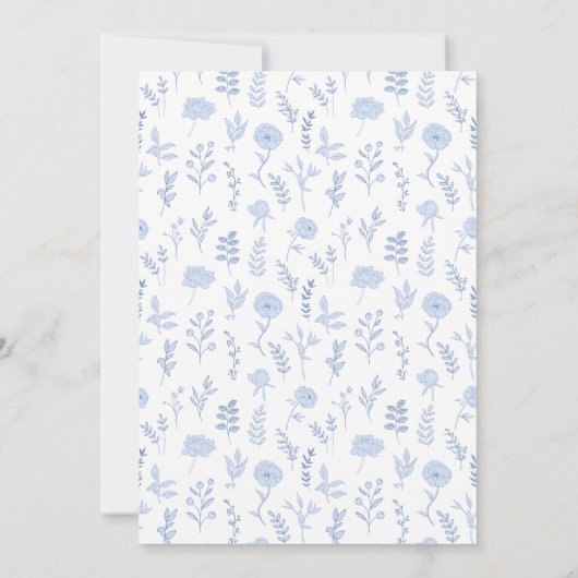 Elegante lichtblauwe bloemenbruids Douche Uitnodig Kaart (Achterkant)