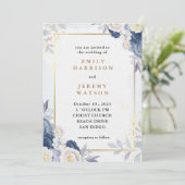 Elegante lichtblauwe bloemenbruiloft kaart (Staand voorkant)