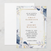 Elegante lichtblauwe bloemenbruiloft kaart (Voorkant / Achterkant)