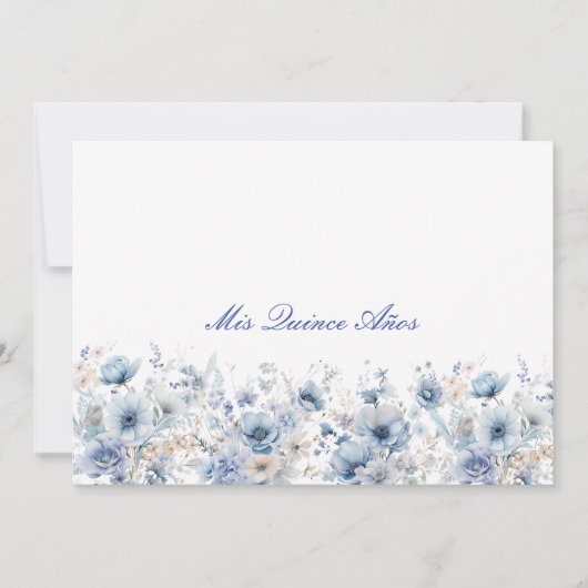 Elegante lichtblauwe bloemenuitnodiging kaart (Voorkant)