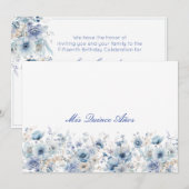 Elegante lichtblauwe bloemenuitnodiging kaart (Voorkant / Achterkant)