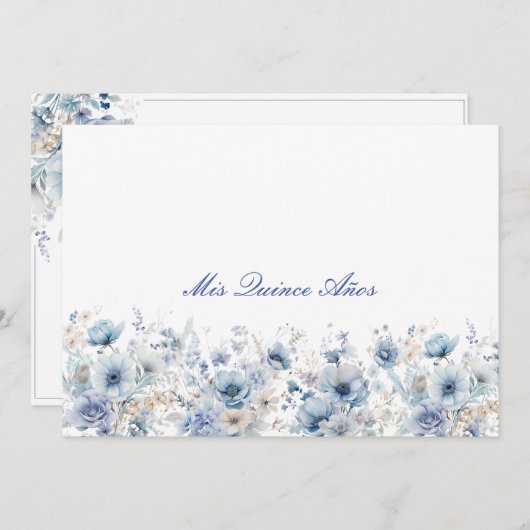 Elegante lichtblauwe bloemenuitnodiging kaart (Voorkant / Achterkant)