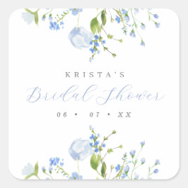 Elegante lichtblauwe bloemige bruidsdouche vierkante sticker