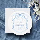 Elegante lichtblauwe boogkam doop kaart