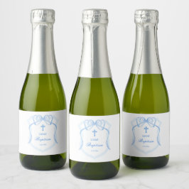 Elegante lichtblauwe boogkam doop sparkling wijnetiket