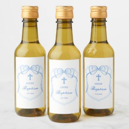 Elegante lichtblauwe boogkam doop wijn etiket