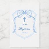 Elegante lichtblauwe boogkam doop wijn etiket (Enkel label)