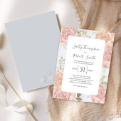 Elegante lichtblauwe bruiloft Bloemen Blush Roze Kaart