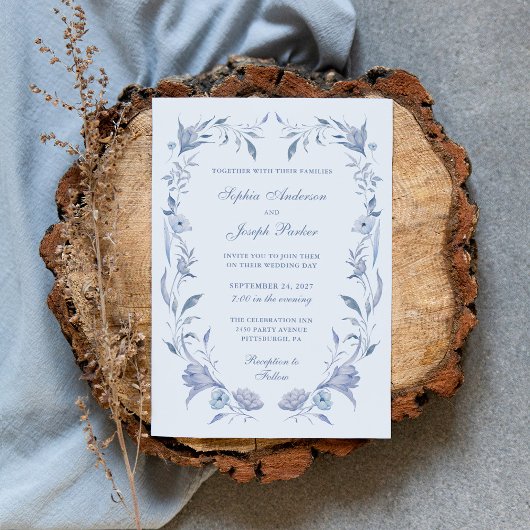 Elegante lichtblauwe Chinoiserie bruiloft Kaart