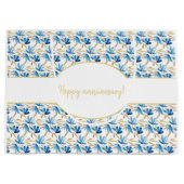 Elegante lichtblauwe en gouden bloemige Waterverf Groot Cadeauzakje (Voorkant)